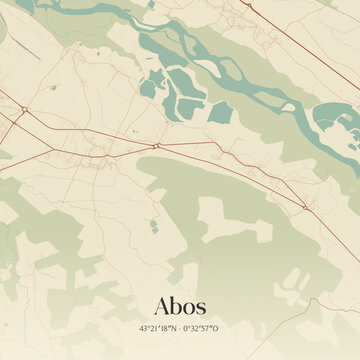 Vintage map of Abos, France.