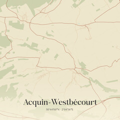 Fototapeta premium Vintage map of Acquin-Westbécourt, France.