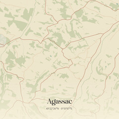 Fototapeta premium Vintage map of Agassac, France.