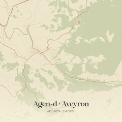 Fototapeta premium Vintage map of Agen-d'Aveyron, France.