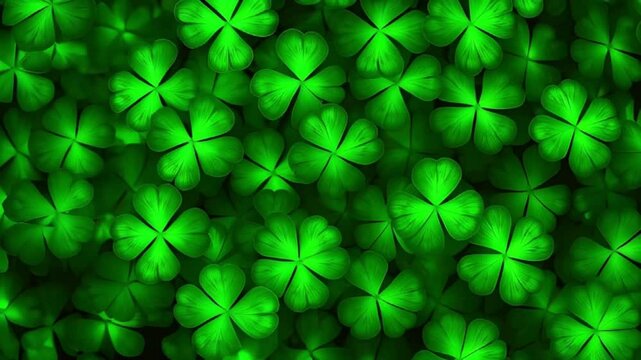 St. Patrick's day background. Green clover leaves in a golden light. 