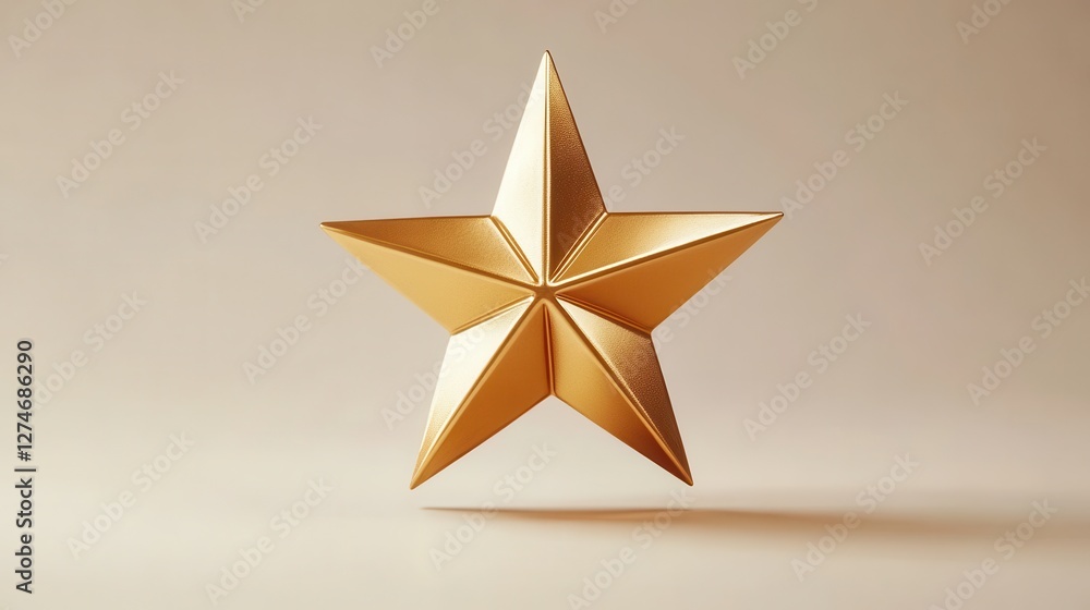 Poster golden five-pointed star on light background with soft shadows and glossy finish