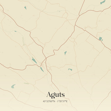 Vintage map of Aguts, France.