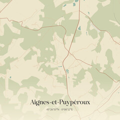 Vintage map of Aignes-et-Puyp&eacute;roux, France.