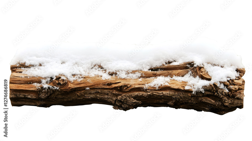 Poster Realistic log covered by snow isolated on transparent background, perfect for winter and christmas compositions
