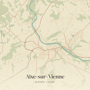 Vintage map of Aixe-sur-Vienne, France.