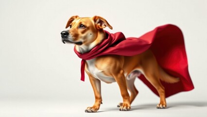 Obraz premium Superhero dog in a cape, standing heroically against a minimalist background