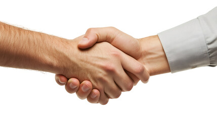 Professional businessmen concluding agreement, handshaking against transparent backdrop