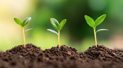 Nurturing growth sprouting green plants in fertile soil nature photography tranquil garden view sustainability concept