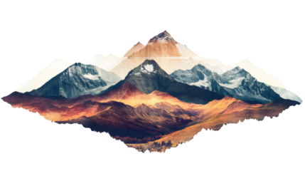 Colorful mountain landscape floating in the air with transparent background, surreal concept