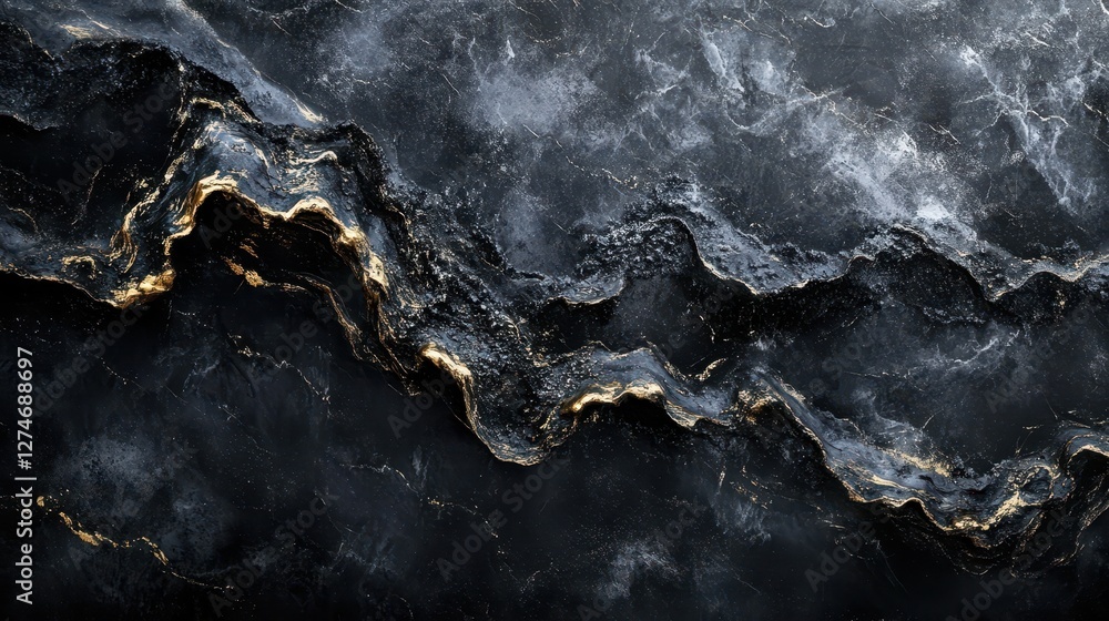 Poster abstract black and gold metallic texture with wavy patterns and marble effect