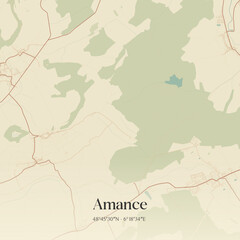 Fototapeta premium Vintage map of Amance, France.
