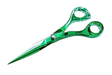 Green scissors on a clean surface, inviting creativity and precision in crafting isolated on transparent background