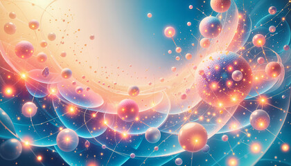 Futuristic cosmic explosion with radiant energy spheres and interconnected glowing threads