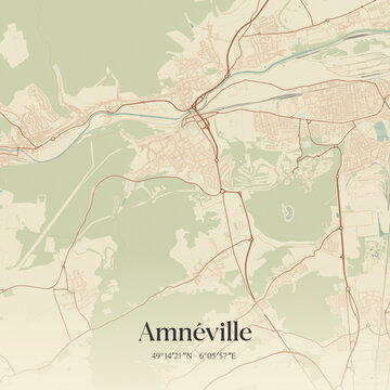 Vintage map of Amn&eacute;ville, France.