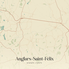 Fototapeta premium Vintage map of Anglars-Saint-Félix, France.