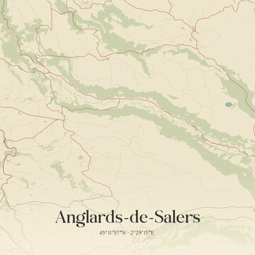 Vintage map of Anglards-de-Salers, France.