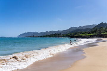 La'ie Beach Park / Pounder’s Beach，North Shore of Oahu, Hawaii. Pali Kiloi'a Sea Cliff / Eolianite