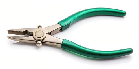 Green-handled Pliers on White Background