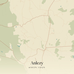Fototapeta premium Vintage map of Anlezy, France.