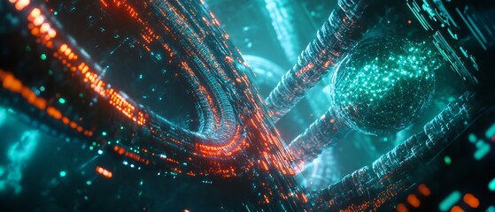 Futuristic representation of DNA glowing digital interface intricate molecular texture blending holographic technology vivid sci fi lighting cinematic grading photo realistic precision ultra detailed