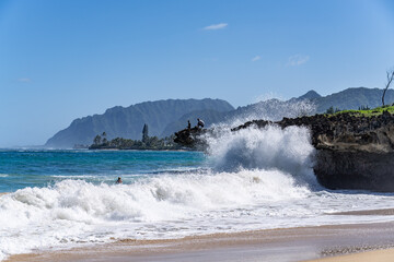 La'ie Beach Park / Pounder’s Beach，North Shore of Oahu, Hawaii. Pali Kiloi'a Sea Cliff / Eolianite