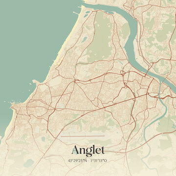 Vintage map of Anglet, France.
