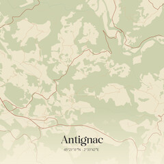 Fototapeta premium Vintage map of Antignac, France.