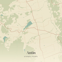 Obraz premium Vintage map of Antin, France.