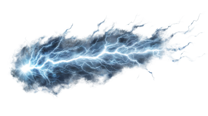 Lightning bolt striking dark sky, high-voltage electric discharge, transparent PNG format for digital graphic design