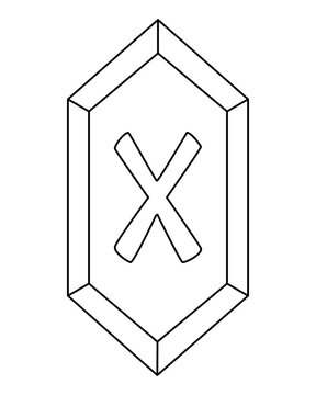 Gyfu, gebo rune of the elder futark, Gebo magical sign symbolizing a gift - vector linear picture for coloring. Outline. Runic stone.