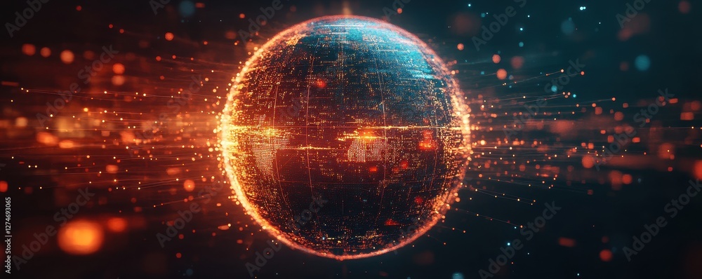 Aufkleber glowing digital planet with network connections in futuristic space setting