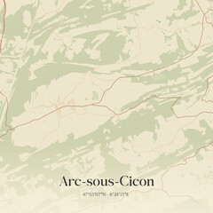 Fototapeta premium Vintage map of Arc-sous-Cicon, France.
