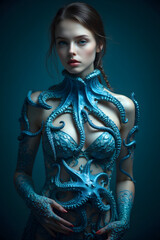 octopus dressing a womans upper body 