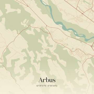 Vintage map of Arbus, France.