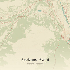 Fototapeta premium Vintage map of Arcizans-Avant, France.