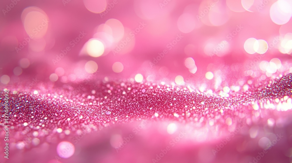 Poster shimmering pink glitter texture with soft bokeh highlights and sparkling surface