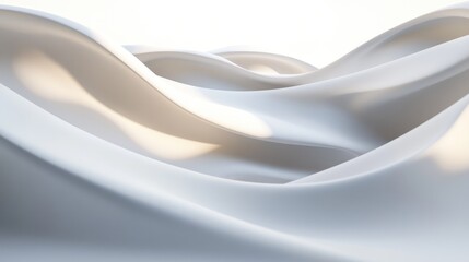 Abstract White Waves: Smooth, flowing 3D render of elegant curves and shadows. Perfect for backgrounds, design, and digital art.