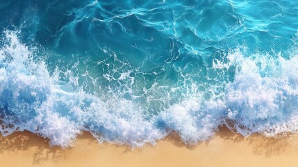 Fototapeta premium Turquoise ocean waves crashing on sandy beach creating foamy patterns