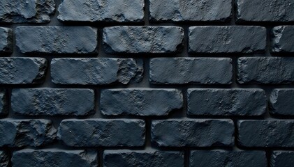 Fototapeta premium Dark grey bricks in a straight row with slight gaps between them, building, black brick wall, night