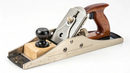 Vintage Woodworking Hand Plane on White Background
