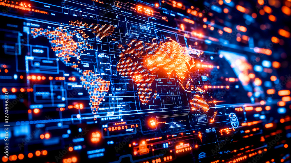 Poster a close up of a computer screen with a world map on it