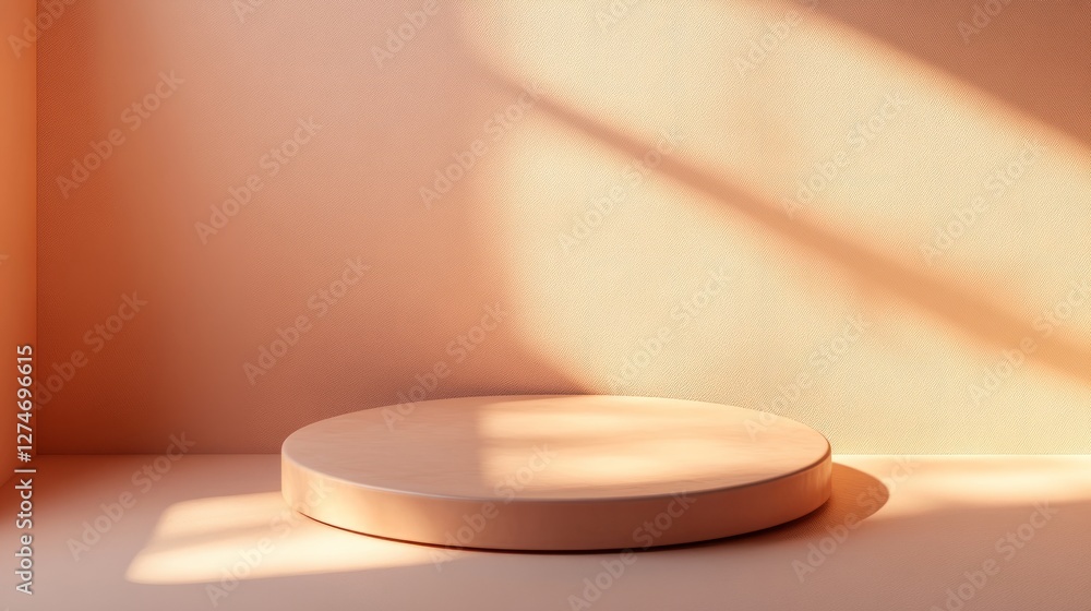 Poster minimal empty podium in pastel peach with subtle light and shadow play