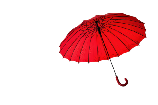 A bright red umbrella stands out against a simple white background, exuding charm isolated on transparent background