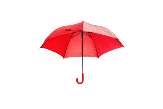 A bright red umbrella in a calm white space embodies simplicity and elegance isolated on transparent background - Powered by Adobe