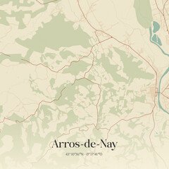 Fototapeta premium Vintage map of Arros-de-Nay, France.