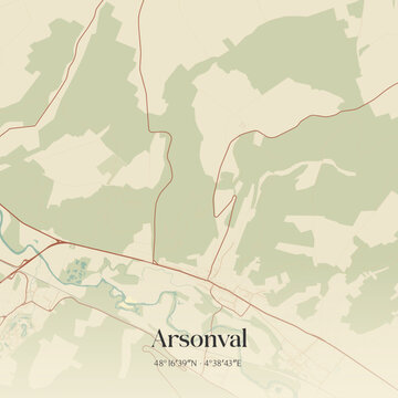 Vintage map of Arsonval, France.