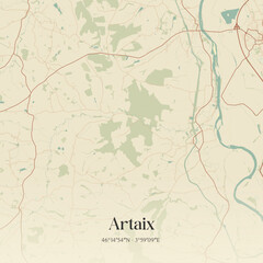 Fototapeta premium Vintage map of Artaix, France.