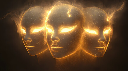 Obraz premium The masks would have a glowing, almost ethereal quality, with subtle light effects that make them feel alive and divine. each mask would emit its light. Glowing Ethereal Masks. Illustration