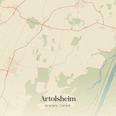 Fototapeta premium Vintage map of Artolsheim, France.